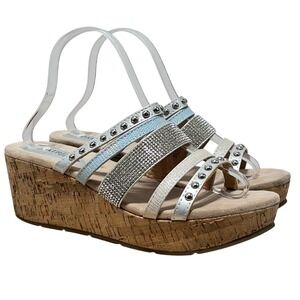 Patrizia Multistrap‎ Womens Slip On Open Toe Rhinestone Accent Wedge Sandal -42